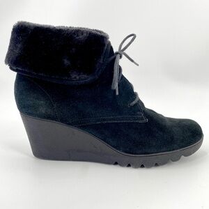 Donald J Pliner Boots Women’s 9.5 Black MAXXI Wedge Heel Faux Fur Dress Booties